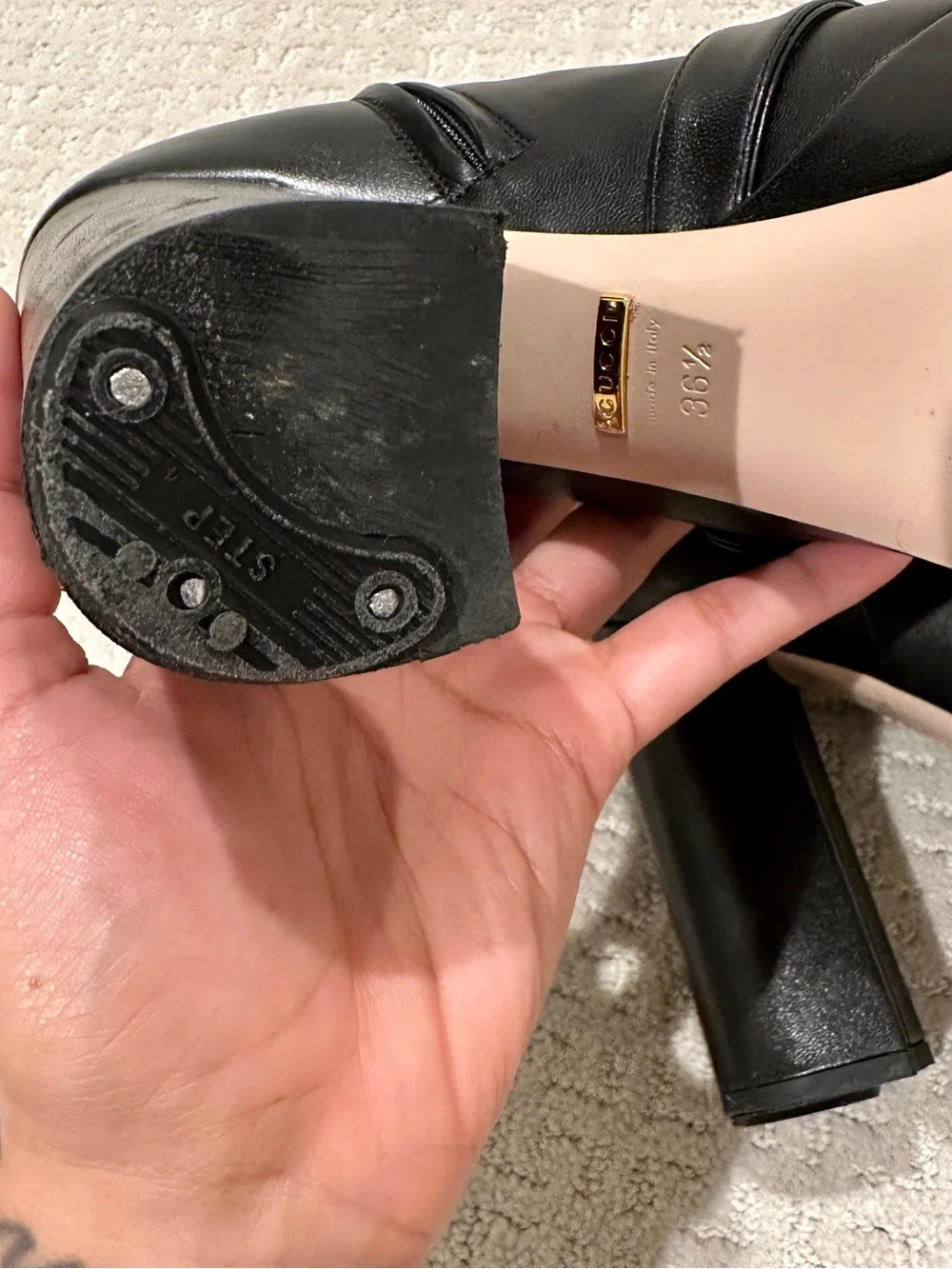 Gucci Black Leather Platform Ankle Boots